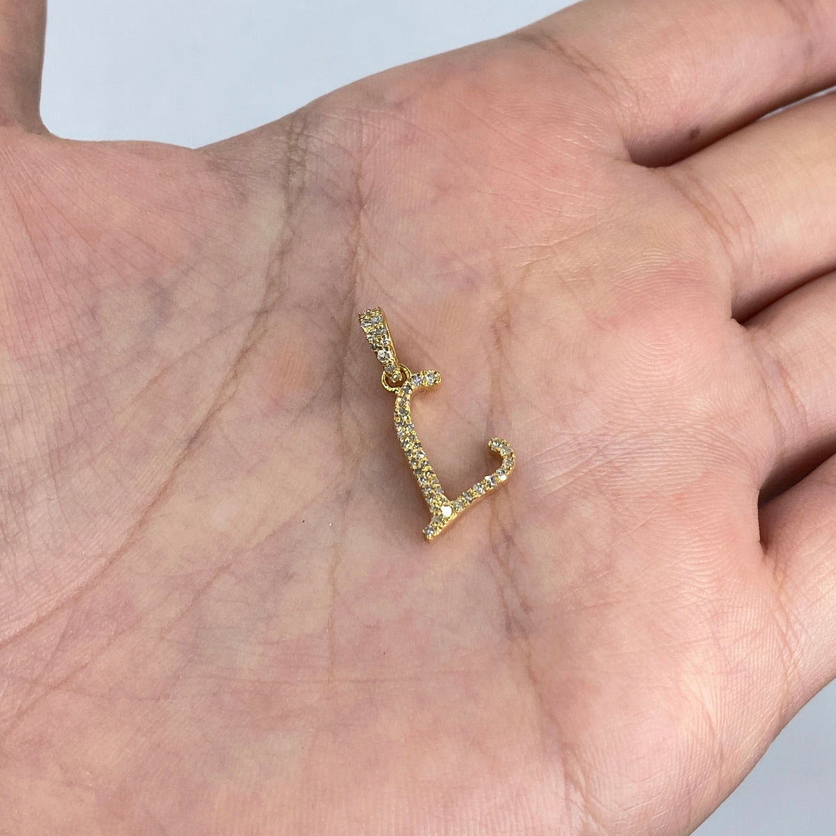 10K Gold Cursive L Initial Diamond Pendant - additional product view 3