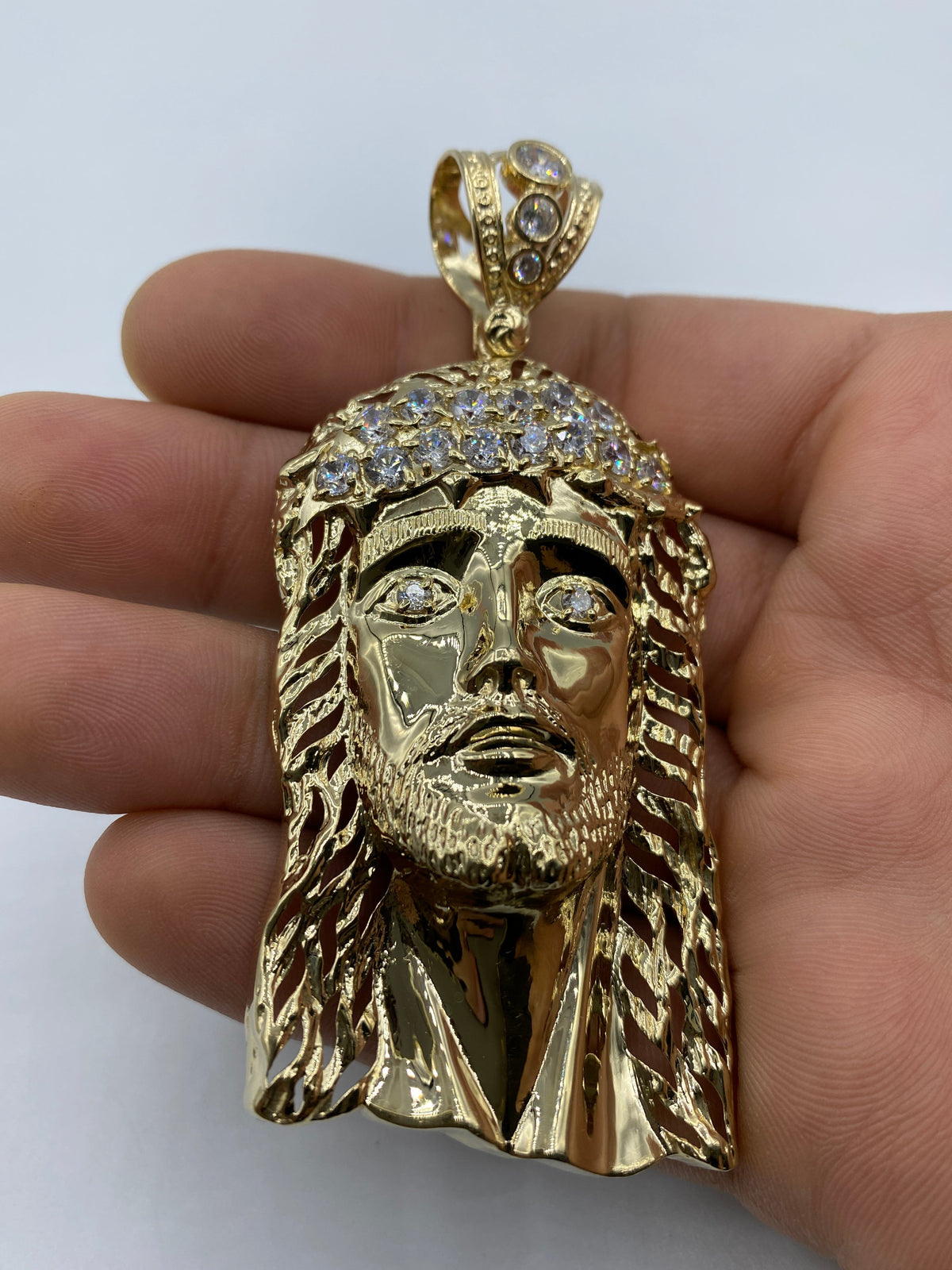 14K Gold Jesus Head Pendant 3.5 in - additional product view 3