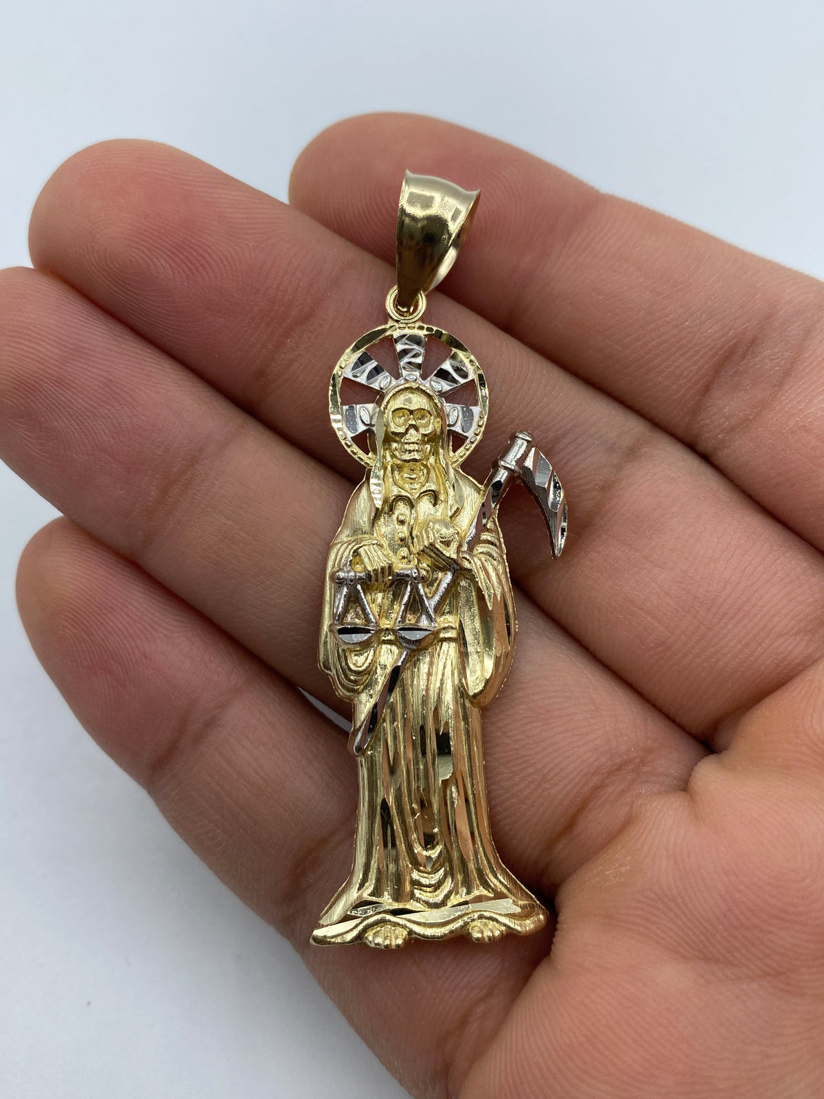 14K Gold Santa Muerte Grim Reaper Pendant - additional product view 2