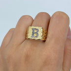 10K Gold Initial Letter Square Block Ring - close-up product photo