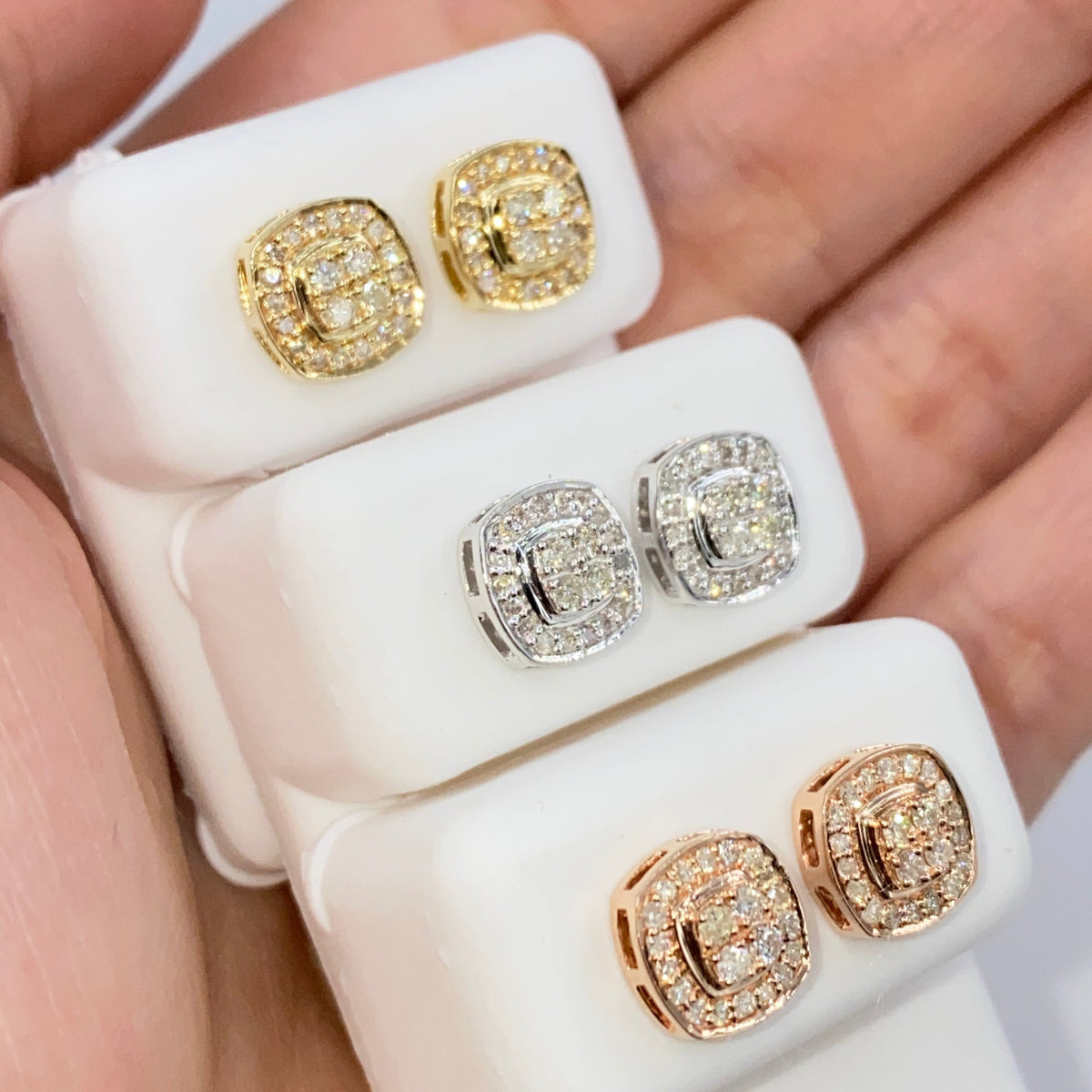 14K Gold 8mm Rounded Square Halo Diamond Earrings - additional product view 5