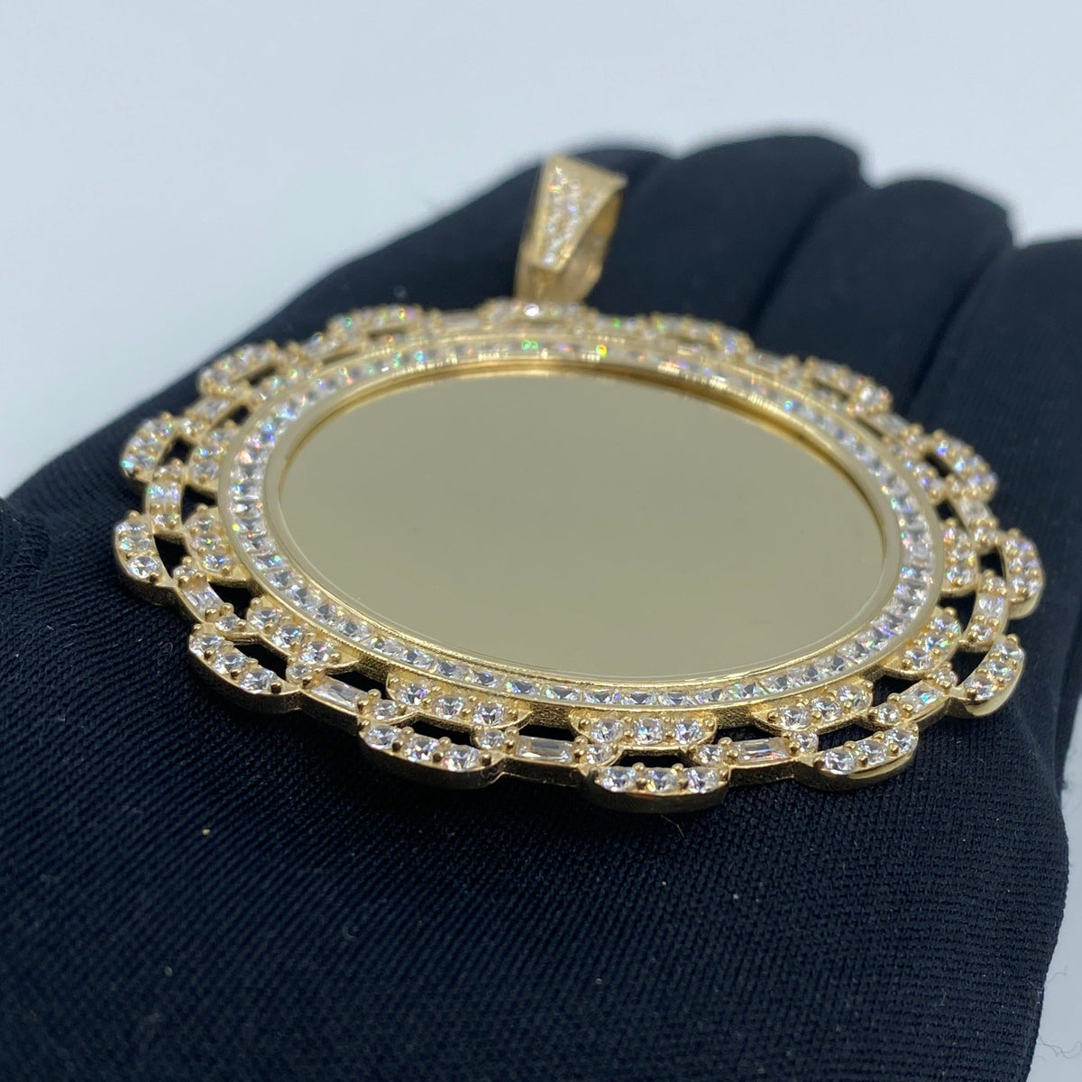 14K Gold Circle CZ Chain Picture Photo Pendant - additional product view 3