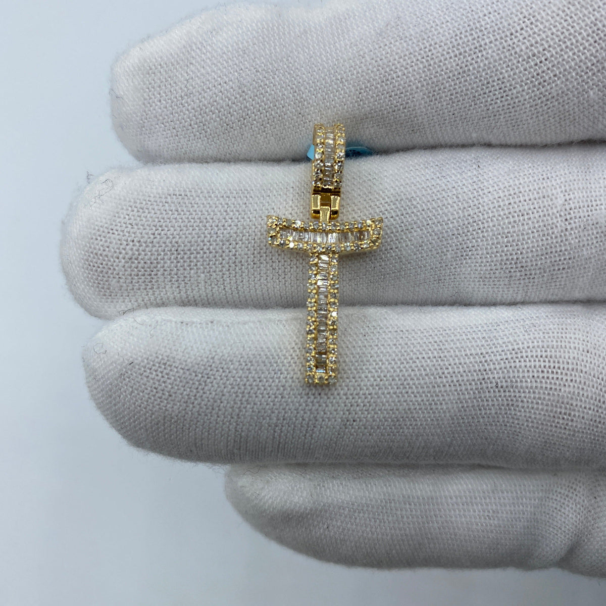 14K Gold Initial T Diamond Baguette Pendant in yellow gold, Small - close-up product photo