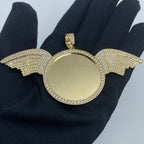 10K Gold Circle Angel Wings Picture Photo CZ Pendant - additional product view 2