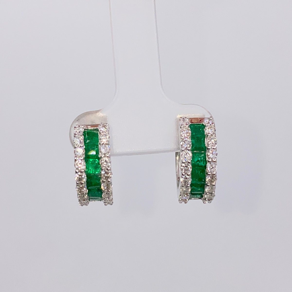 18K Gold Emerald Hoop Diamond Earrings - additional product view 4