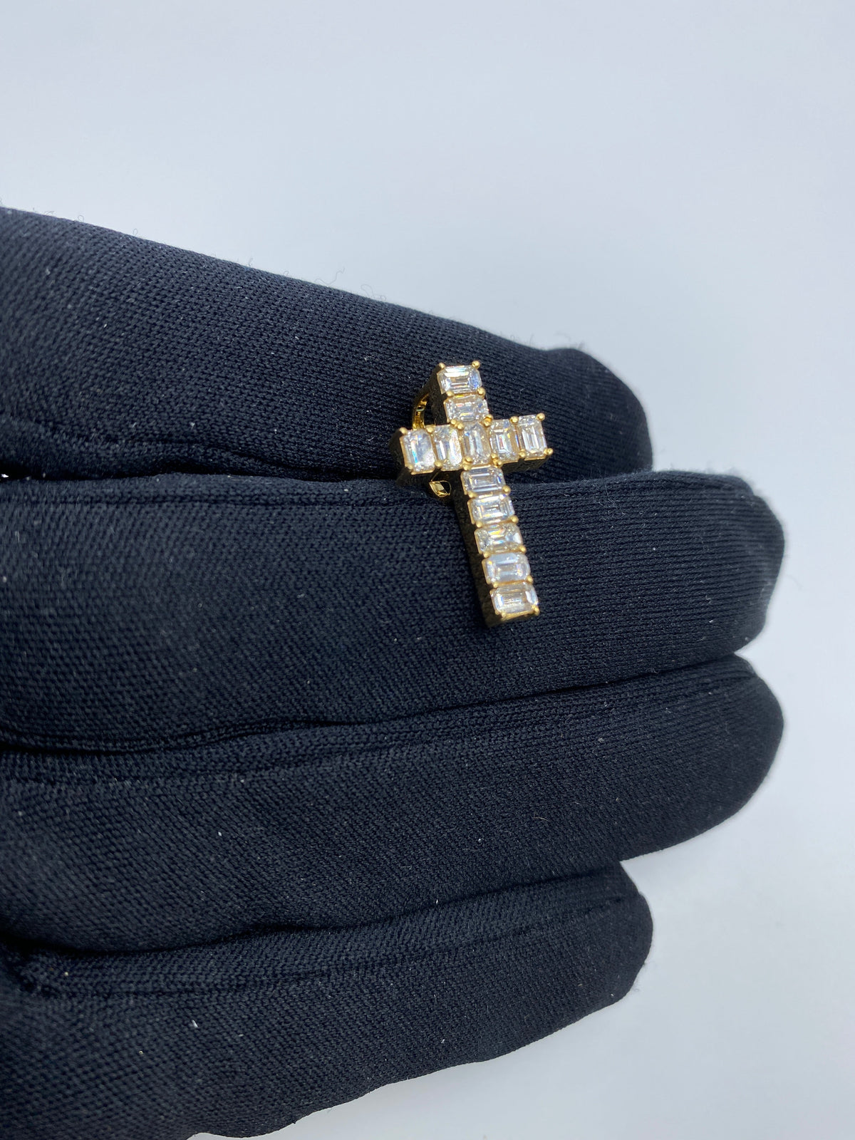 14K Gold Crystal Cross Baguette Diamond Pendant - additional product view 3