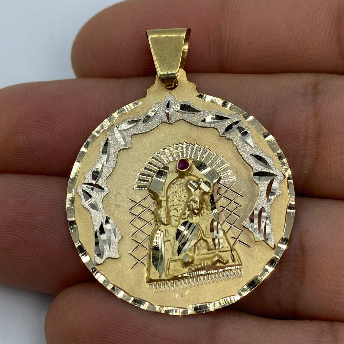 14K Gold Saint Caridad Del Cobre Round Medallion Pendant 1.75 in - additional product view 2