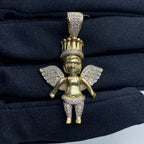 10K Gold Baby Angel with Crown Diamond Pendant - additional product view 2