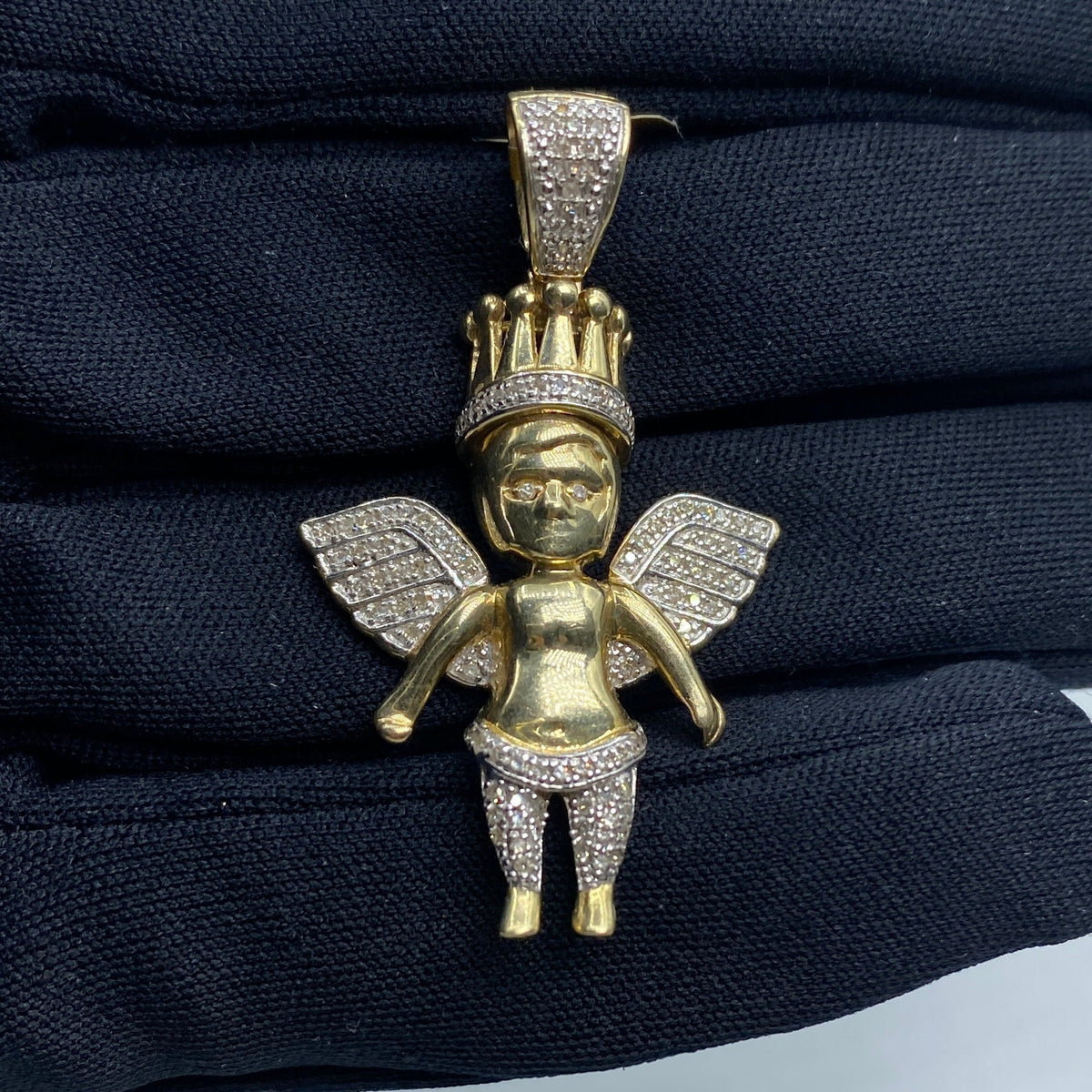 10K Gold Baby Angel with Crown Diamond Pendant - additional product view 2