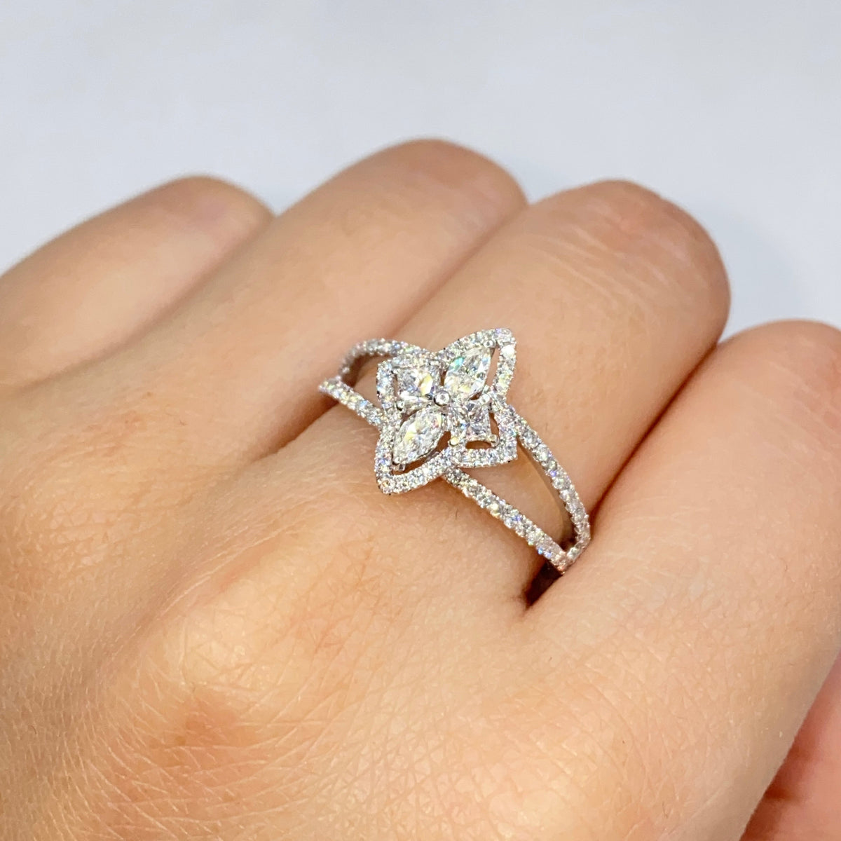 18K Gold Floral Halo Diamond Ring - additional product view 2