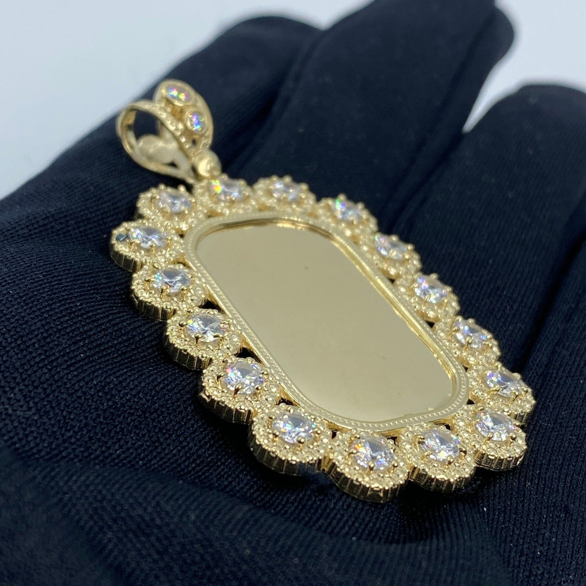 10K Gold Rounded Rectangle Flower Picture Photo CZ Pendant - additional product view 3
