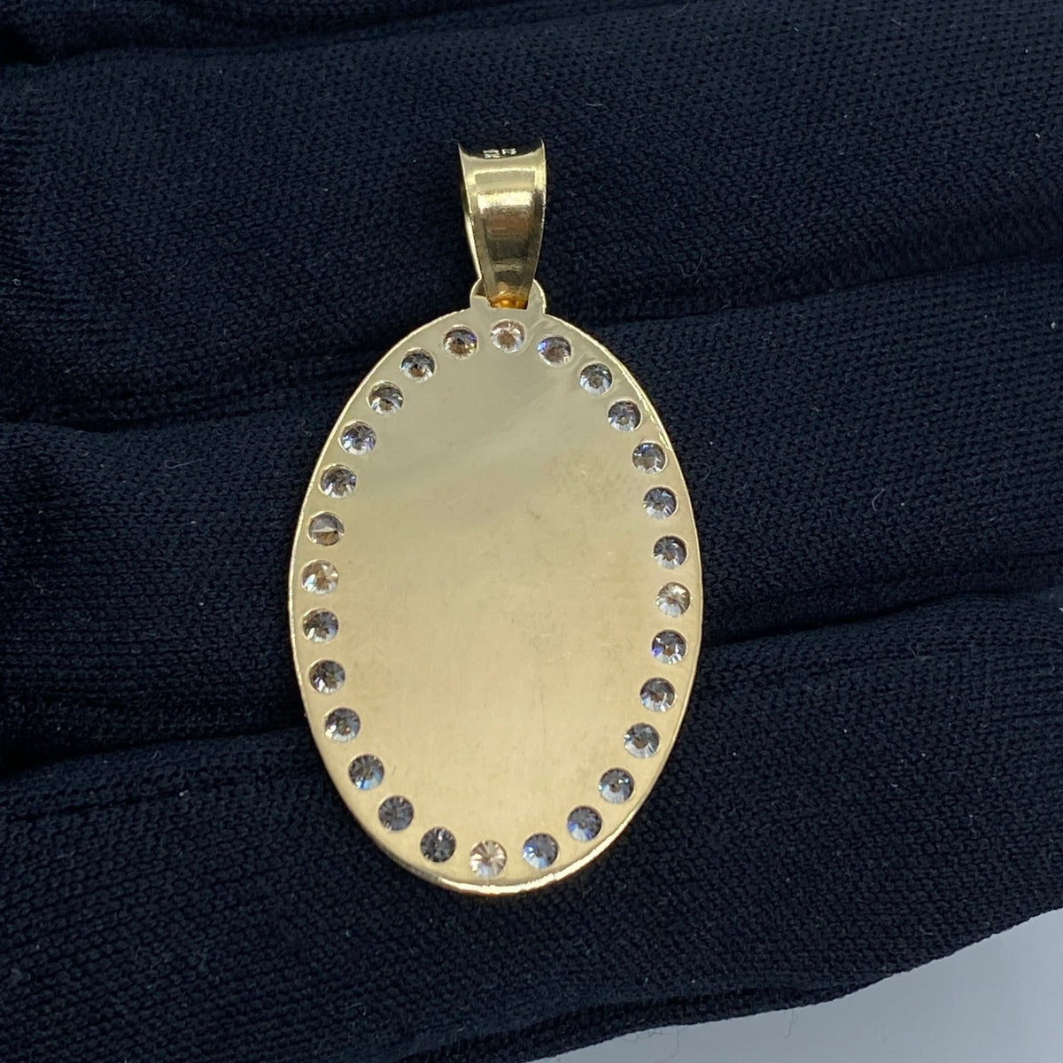 14K Gold Oval Picture Photo CZ Pendant - additional product view 4
