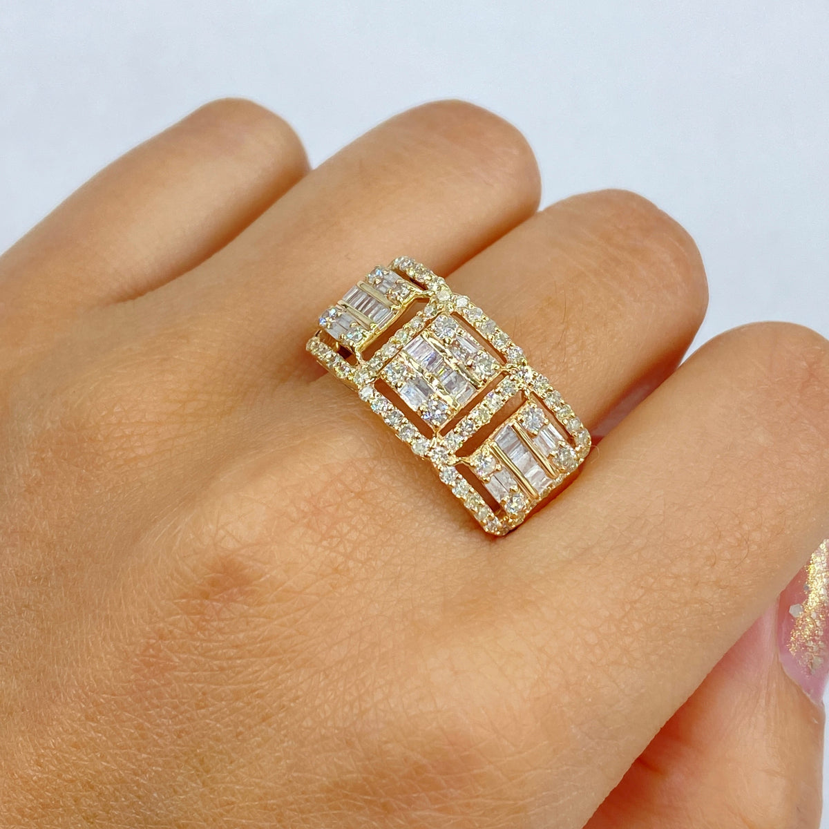 10K Gold Nobility Square Diamond Baguette Ring in yellow gold - close-up product photo