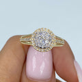 14K Gold Circle Halo Diamond Ring in yellow gold - close-up product photo