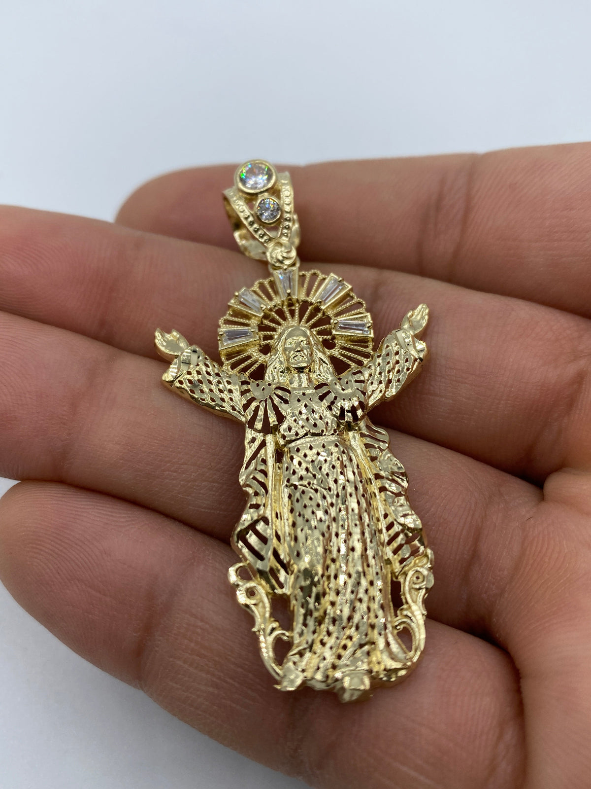 14K Gold Jesus with Halo Pendant 2.25 in - additional product view 7