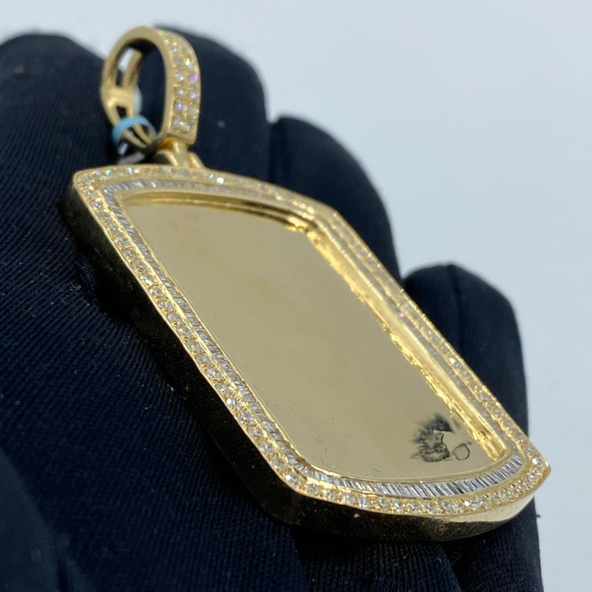 14K Gold Rectangle Diamond Baguette Picture Photo Pendant - additional product view 3