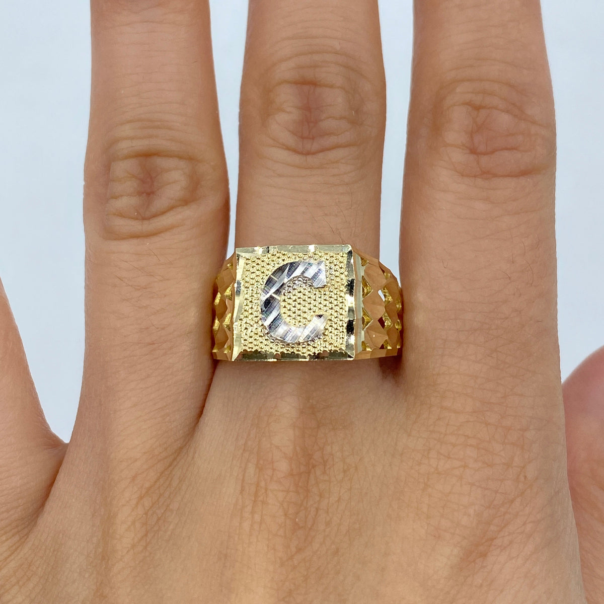 10K Gold Initial Letter Square Block Ring - additional product view 5