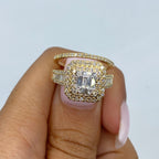 14K Gold Victoria Double Halo Stacked Diamond Ring in yellow gold - close-up product photo