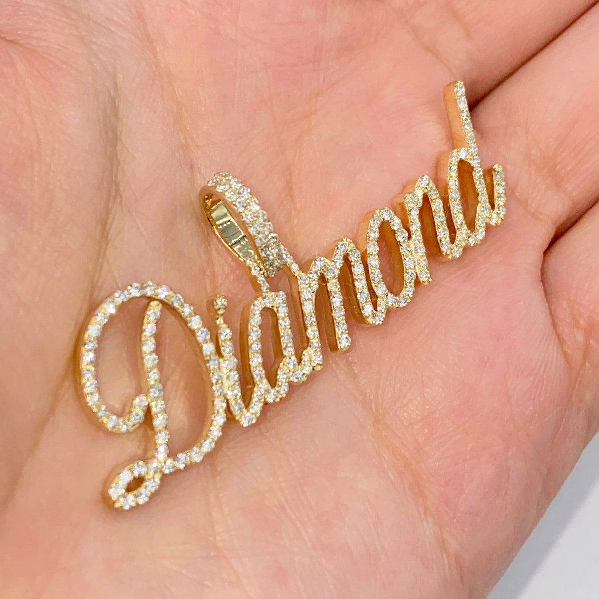 10K Gold Custom Diamond Name Plate Pendant - additional product view 3