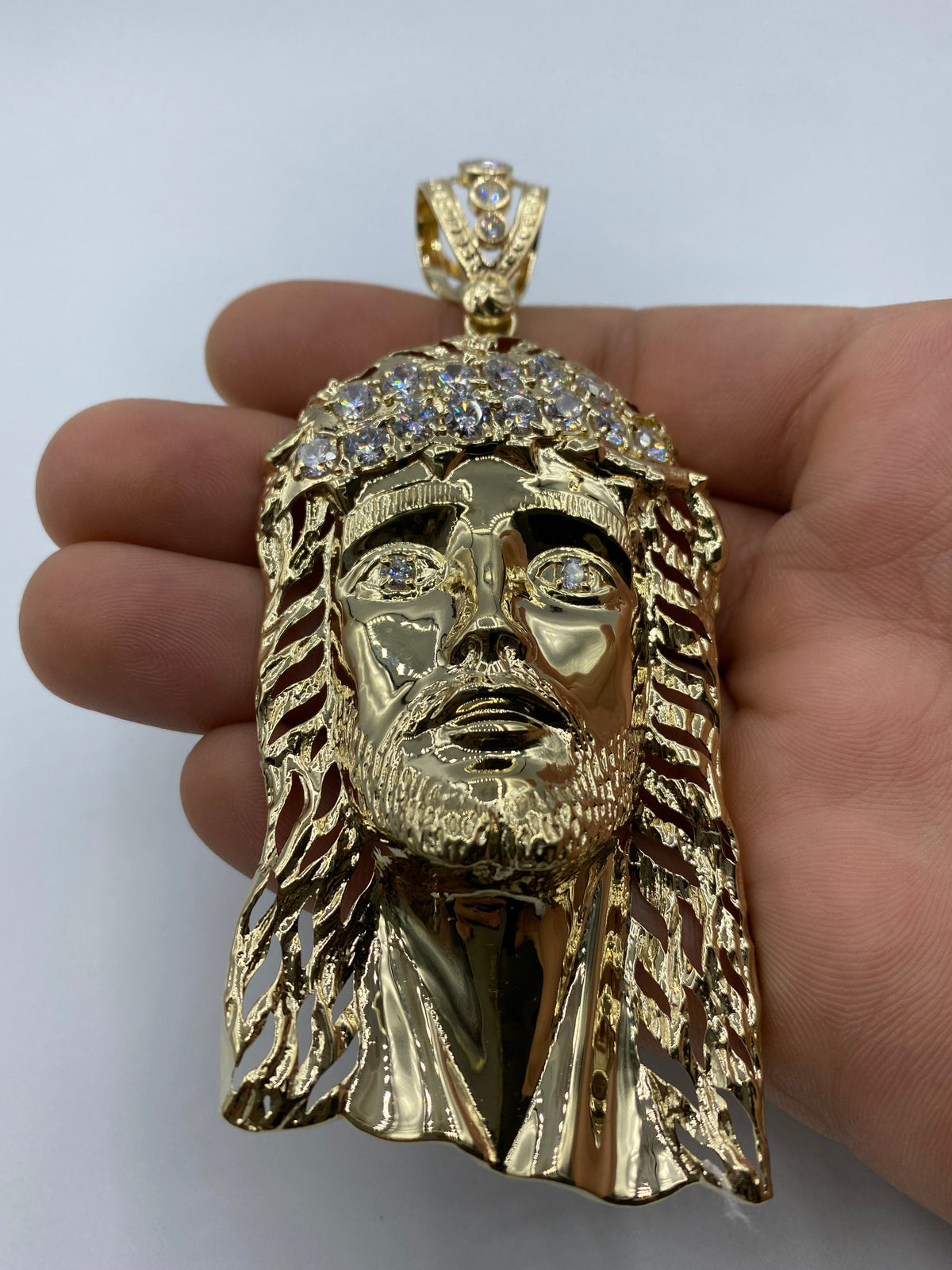 14K Gold Jesus Head Pendant 4.0 in - additional product view 3