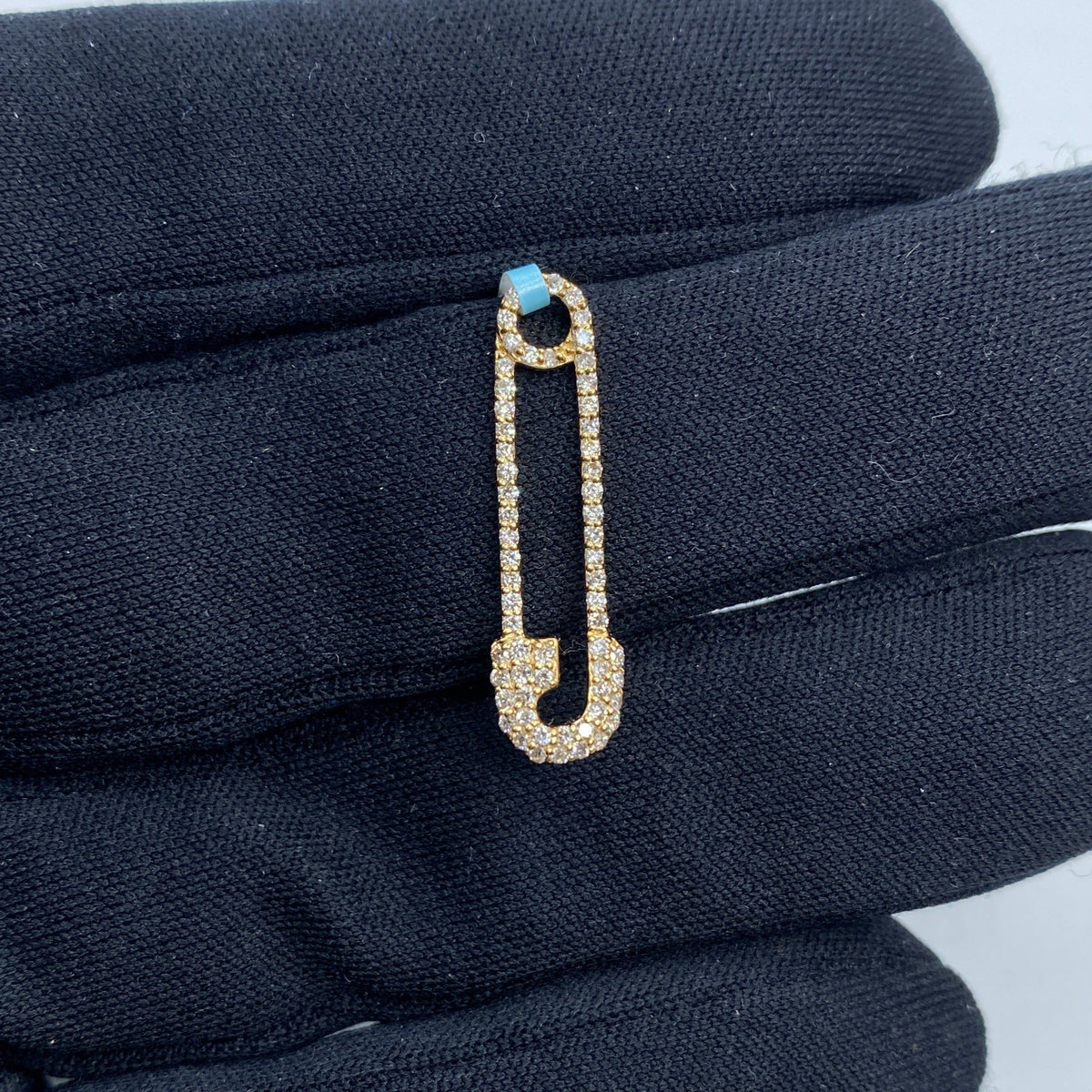 14K Gold Iced Paper Clip Diamond Pendant in yellow gold, Medium - close-up product photo