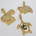 10K Gold Elephant Turtle Animal Picture Photo Diamond Pendant - additional product view 9