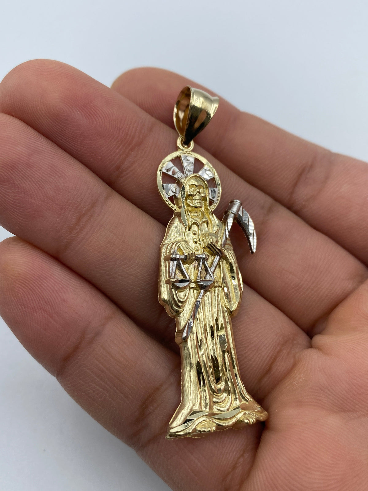 14K Gold Santa Muerte Grim Reaper Pendant - additional product view 3