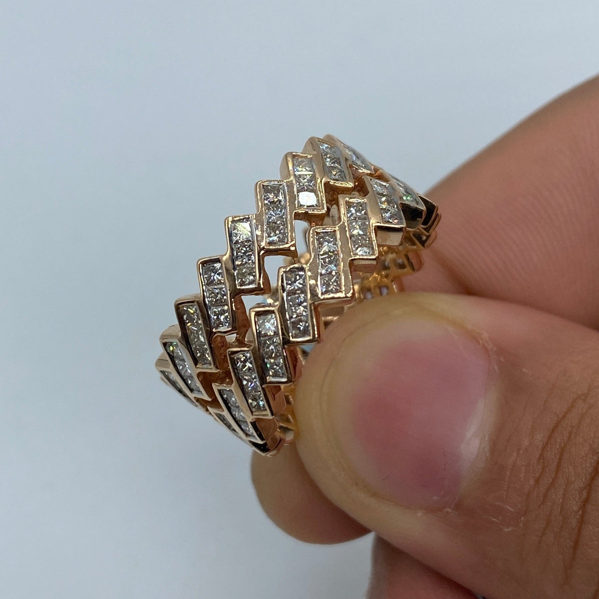 14K Gold Double Eternity Baguette Cuban Link Diamond Ring - additional product view 2
