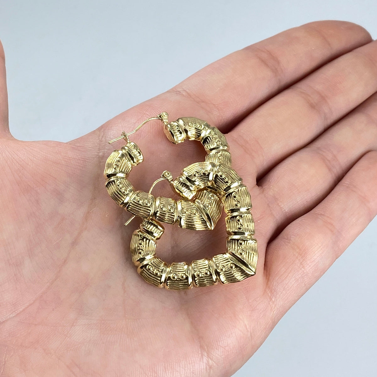 10K Gold Perfect Bamboo Heart Hoop Earrings - additional product view 2