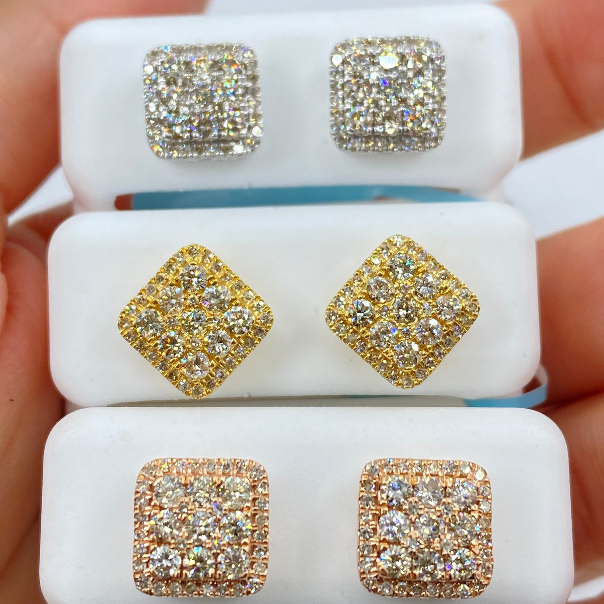14K Gold Classic Square Diamond Earrings - additional product view 3