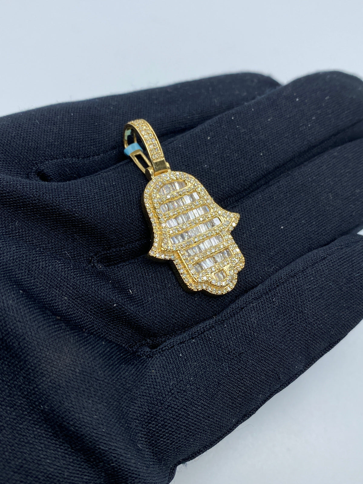 14K Gold Hamsa Solid Diamond Baguette Pendant - additional product view 3