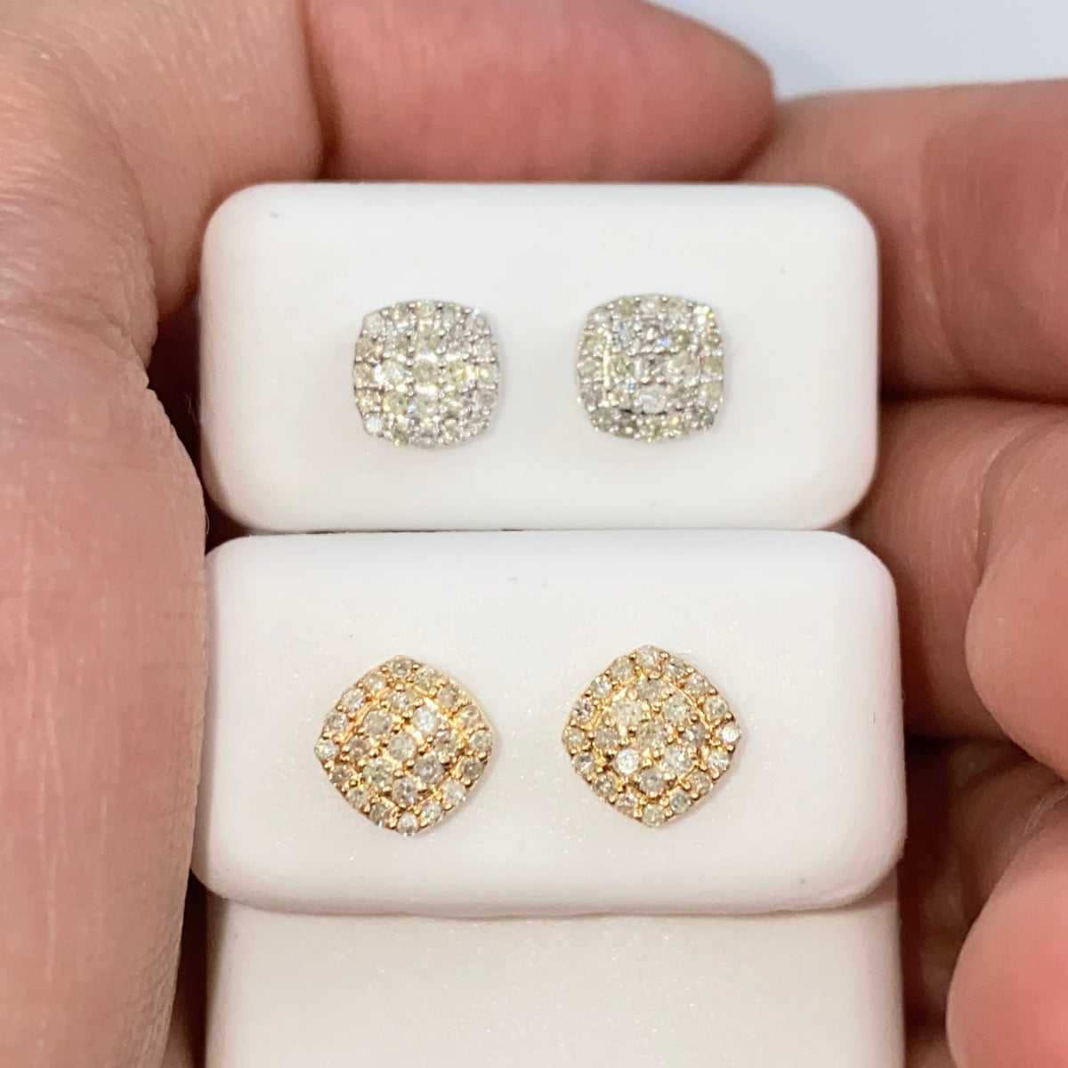14K Gold 7mm Rounded Square Diamond Earrings - additional product view 2