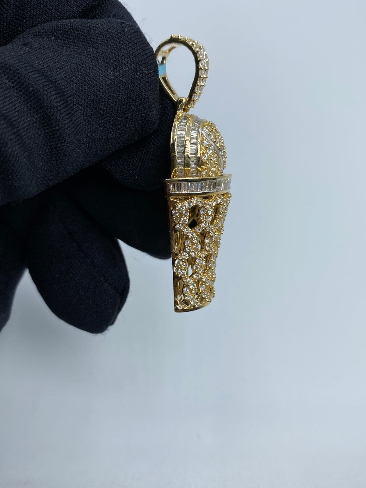 14K Gold Basketball Swish Baguette Diamond Pendant - additional product view 4