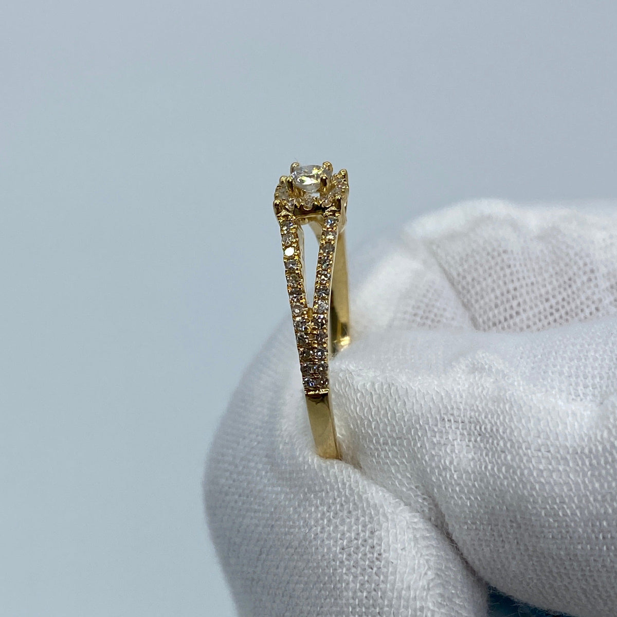 14K Yellow Gold Double Band Diamond Engagement Ring - additional product view 4