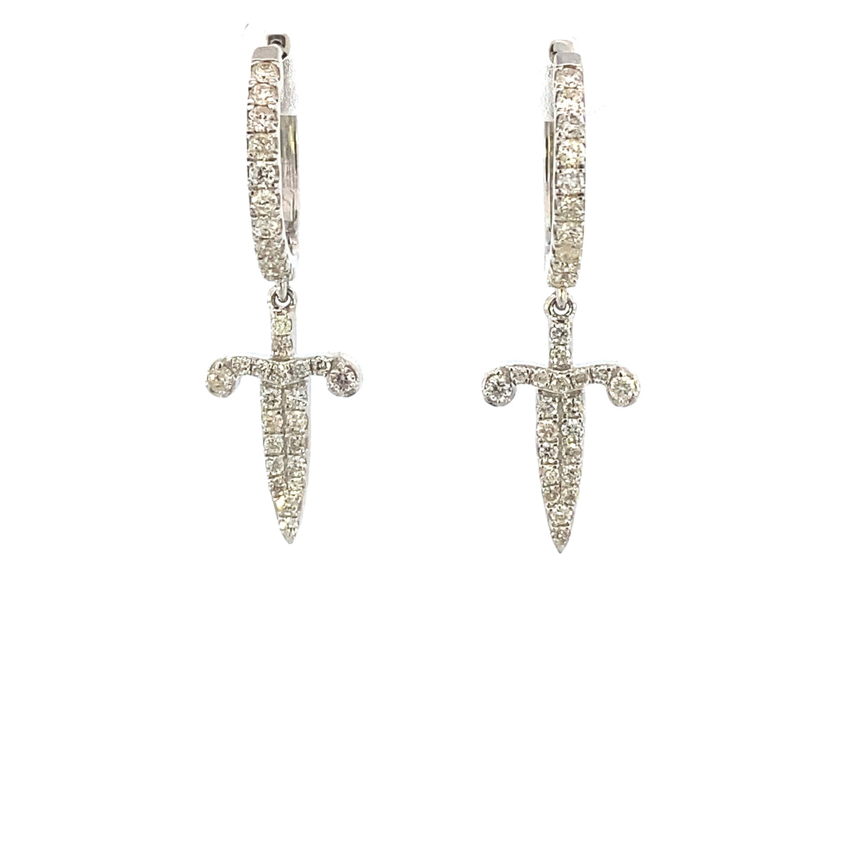 14K Gold Pave Dagger Diamond Hoop Earrings - additional product view 6
