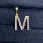 14K Gold Single Stone Initial M Diamond Pendant, Small - close-up product photo