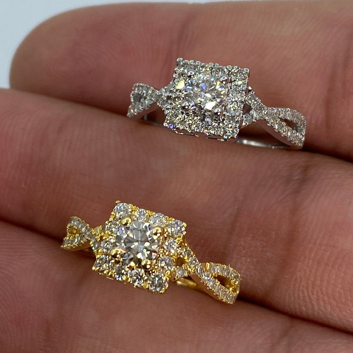 14K Gold Spiral Square Large Center Stone Diamond Engagement Ring - additional product view 5