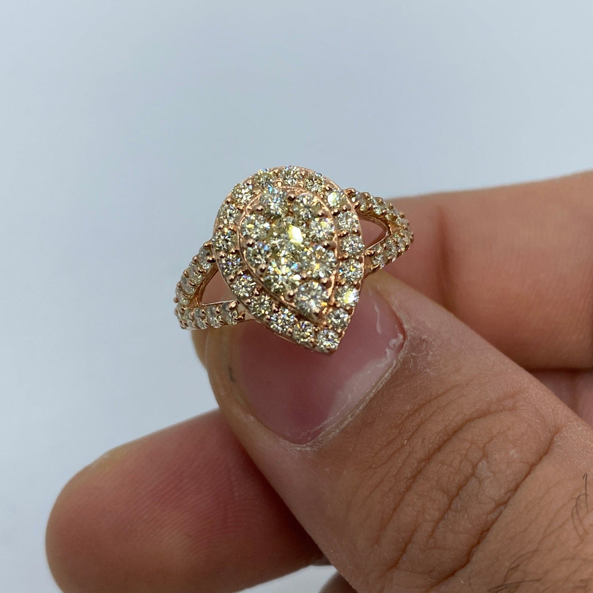 14K Gold Large Pear Shape Diamond Engagement Ring in rose gold - close-up product photo