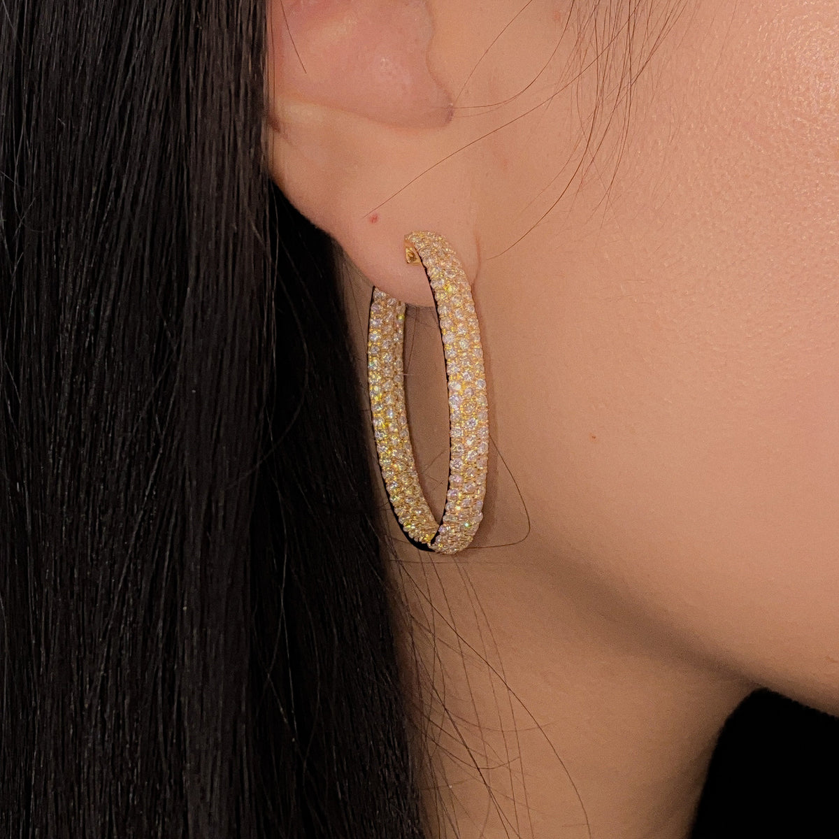 14K Gold Goddess Hoop Diamond Earrings - additional product view 2