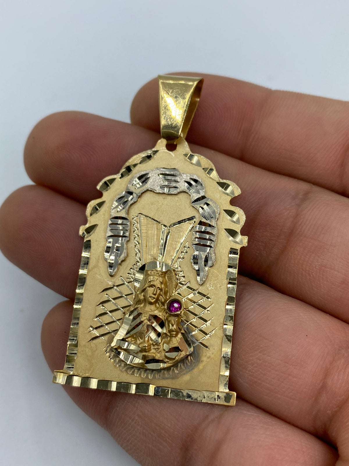 14K Gold Saint Barbara Medallion Pendant 2.0 in - additional product view 4