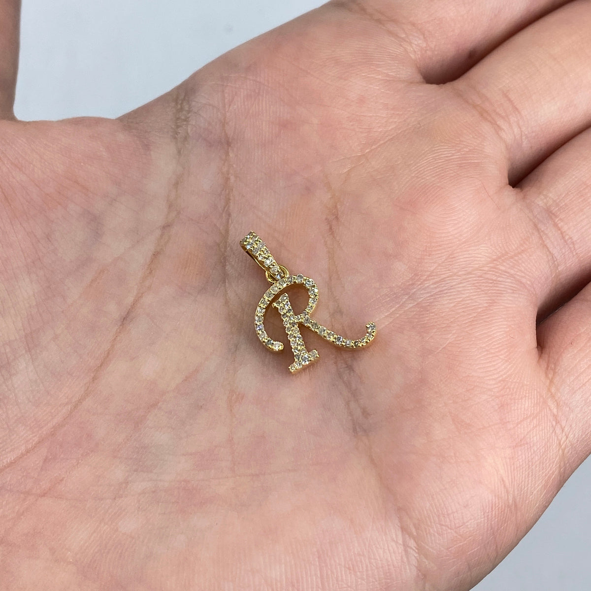 10K Gold Cursive R Initial Diamond Pendant - additional product view 3