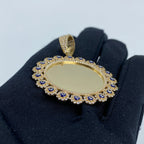 14K Gold Evil Eyes Flower Circle Picture Photo CZ Pendant - additional product view 3