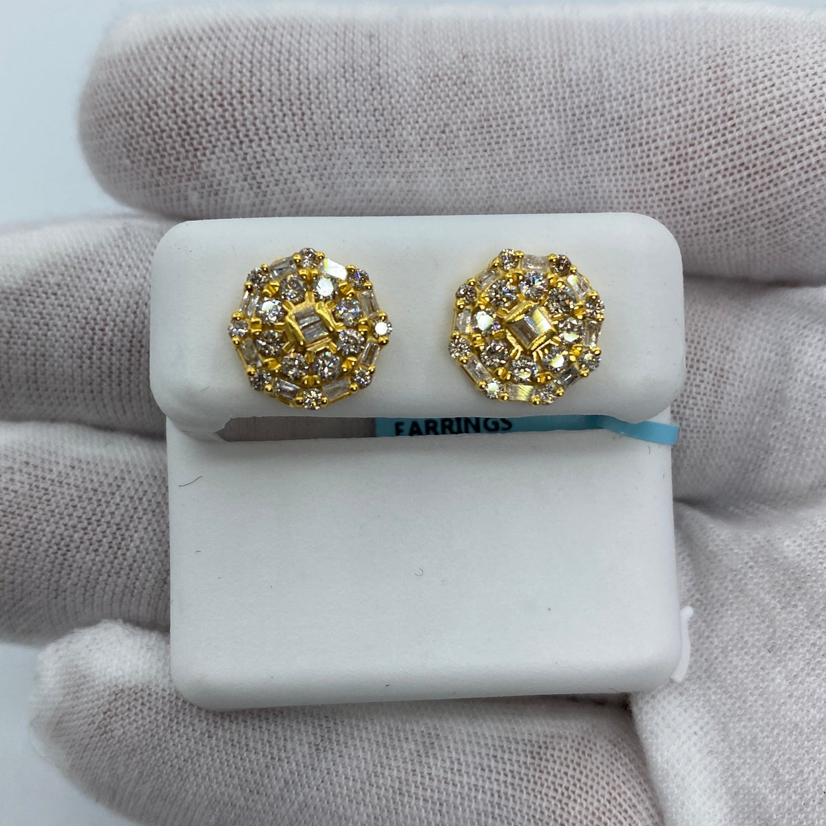 14K Gold Jumbo Regal Circle Diamond Baguette Earrings in yellow gold, Large - close-up product photo