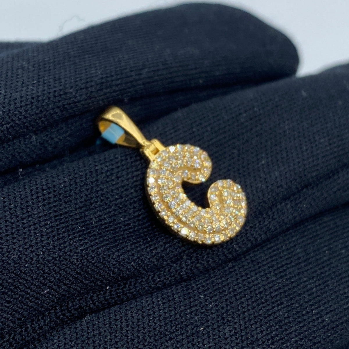 14K Gold Initial C Bubble Diamond Pendant - additional product view 3