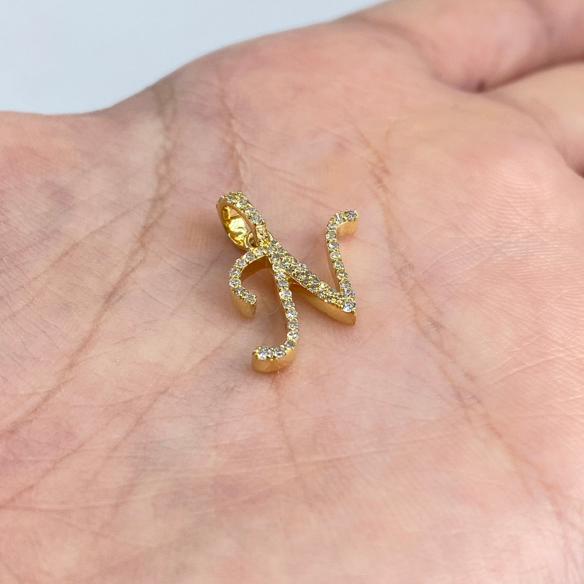 10K Gold Cursive N Initial Diamond Pendant - additional product view 2
