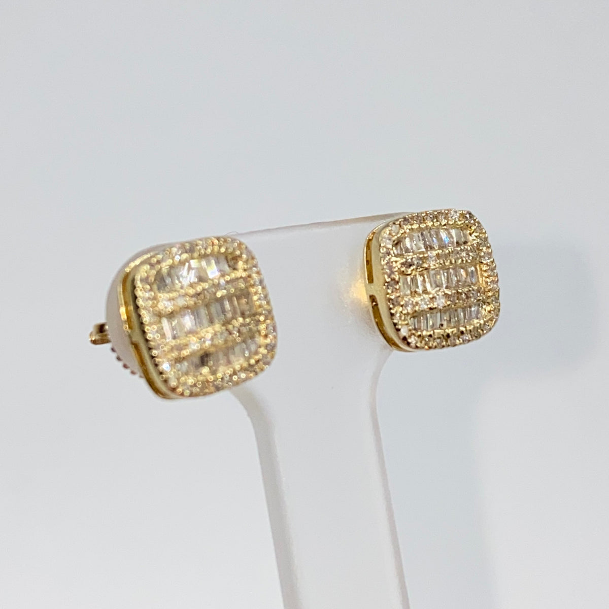 14K Gold 8.7mm Rounded Square Baguette Diamond Earrings - additional product view 4