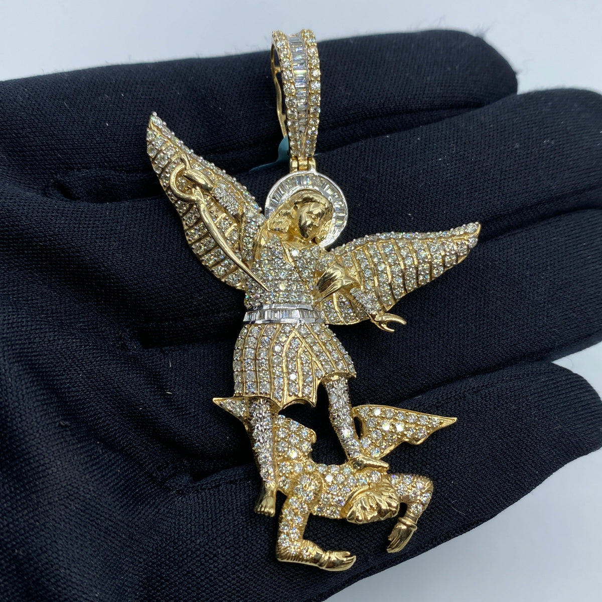 14K Gold Saint Michael Diamond Baguette Pendant - additional product view 2