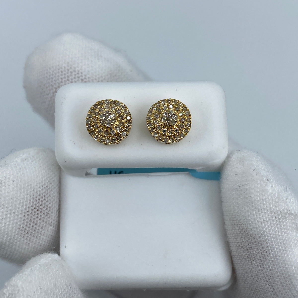 14K Gold Small Circle Cake Diamond Earrings in yellow gold - close-up product photo