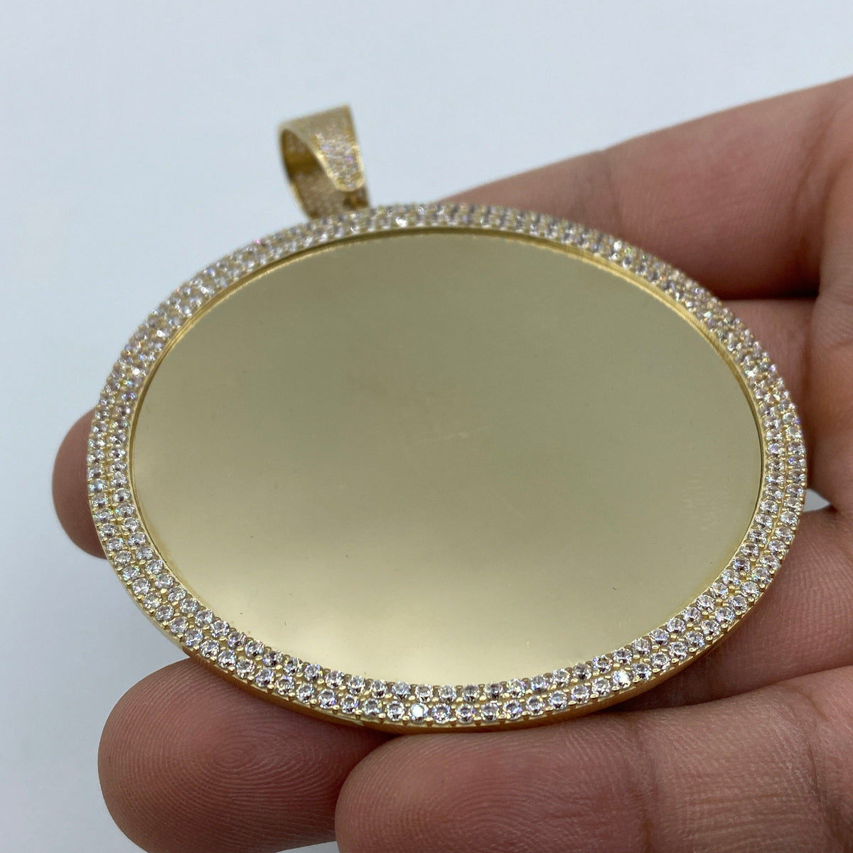 10K Gold Jumbo Round Picture Photo CZ Pendant - additional product view 2