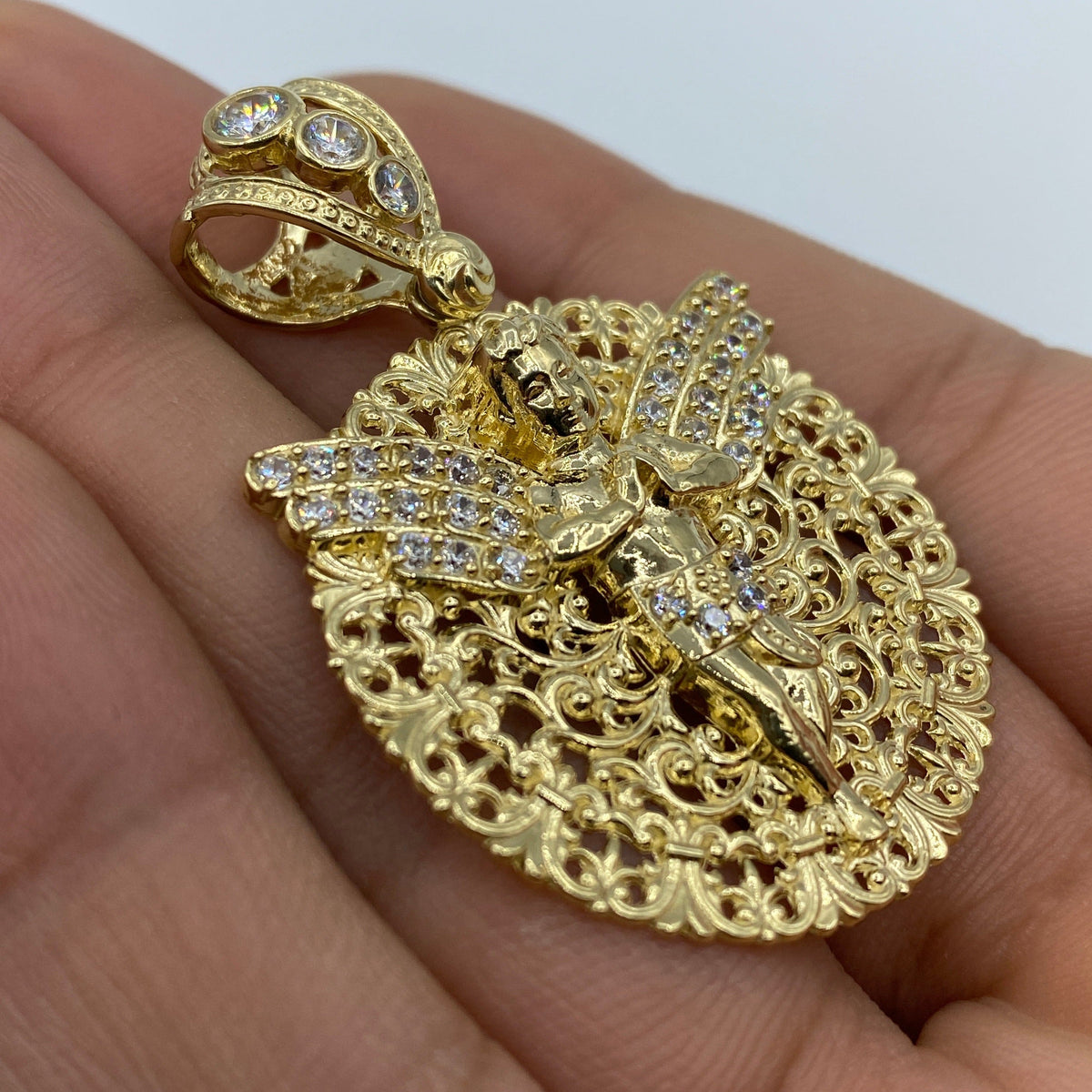 14K Gold Baby Angel Round Medallion Pendant - additional product view 5